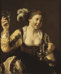 A girl holding a glass (le gout, serie des cinq sens) - A Girl Holding a Glass (Taste. Från serien ""De fem sinnena"), av Terbrugghen, Hendrick Jansz (1588-1629). olja på duk