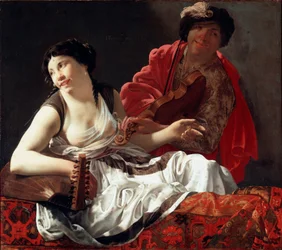 Konsert eller "" Allegory of the Ouie"" Målning av Hendrick Terbrugghen (Ter Brugghen) (1588-1629) 1629 Dim. 90x127 cm Galleria Borghese Rom