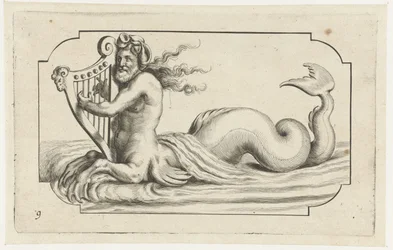 Triton spelar en harpa Nouveau Livre des Dieux et Deeßes De la Marine Bouckje of Sea Gods and Goddesses (serietitel)