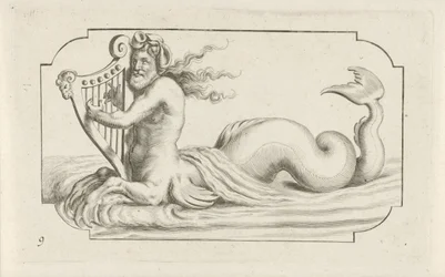 Triton spelar en harpa Nouveau Livre des Dieux et Deeßes De la Marine Bouckje of Sea Gods and Goddesses (serietitel)