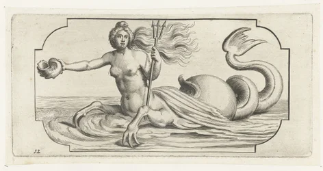 Kvinnlig figur med treudden av Neptunus Nouveau Livre des Dieux et Deeßes De la Marine Bouckje of Sea Gods and Goddesses (serietitel)