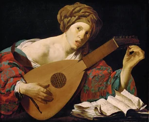 Lutspelaren - Hendrick Jansz Terbrugghen (ter Brugghen) (1588-1629). Olja på duk, ca 1627. Mått: 71x85 cm. Konsthistoriska museet, Vienne