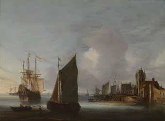 Fartyg nära Zierikzee med Zuidhavenpoort i bakgrunden