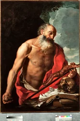 Representation av Saint Jerome Painting av Hendrik van Somer (1615-1684)
