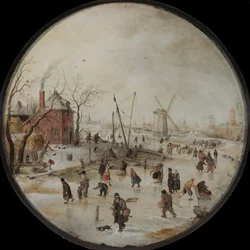 Frozen River med skridskoåkare - Peinture de Hendrick Avercamp
