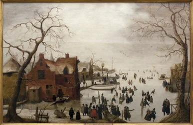Vinterscen - Målning av Hendrick Avercamp (1585-1634), olja på trä, cirka 1620 (Vinterscen, av Hendrick Avercamp, olja på panel, cirka 1620) - Musee d