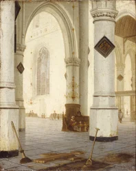 Kyrkans interiör (olja på panel)