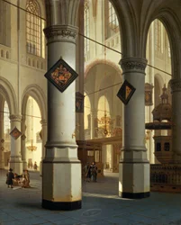 Utsikt över Die Oudekerk (gammal kyrka) i Delft (målning