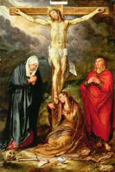 Kristus på korset, med Maria, Johannes och Magdalena, ca 1600 (olja på koppar)