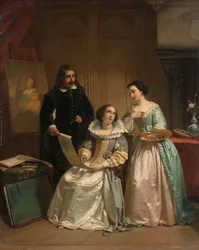 Gerard van Honthorst visar teckningarna av sin elev Louise av Böhmen för Amalia van Solms