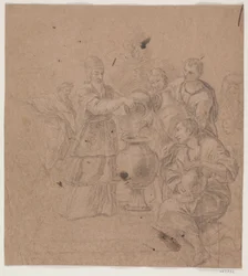 Abraham och Melkisedek. (1 Mosebok, 14, 17 f.)