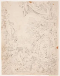 Solvalderen. Studier efter Pietro da Cortonas komposition i Sala della Stove, Palazzo Pitti, Florens
