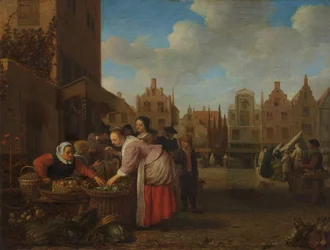 Utsikt över den stora marknaden i Rotterdam, 1654