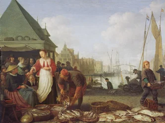 Rotterdams fiskmarknad (olja på ekpanel)