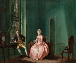 Poeten Johannes Nomsz och hans fru Anna Maria Telghorst i sitt sittrum,Amsterdam