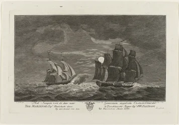 Sextroh jagar på Marianne, 1782 Jakten på den engelska östersjöfararen där till genom Marianne Capt. Philskerk av Zierikzeesche Kaper Capt. J:W:Sextroh På kvällen den 20 november Anno 1782 (titel på objekt)