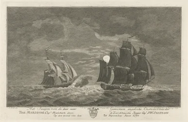 Sextroh jagar på Marianne, 1782 Jakten på den engelska östersjöfararen där till genom Marianne Capt. Philskerk av Zierikzeesche Kaper Capt. J:W:Sextroh På kvällen den 20 november Anno 1782 (titel på objekt)