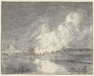 Brand i en kvarn på Muiderdijk, ca 1710