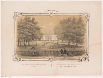 Utsikt över Welgelegen-paviljongen Welgelegen-paviljongen i den trä (titel på objekt) Haarlem och omgivningar (serietitel på objekt)