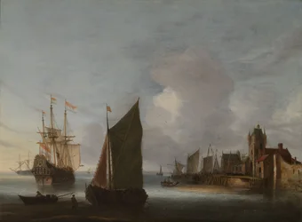 Fartyg nära Zierikzee med Zuidhavenpoort