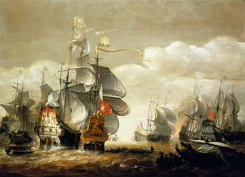 Slaget vid Lowestoft, 3 juni 1665, med HMS "Royal Charles" och "Eendracht", mitten av 1600-talet (olja på trä)