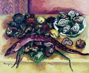 Stilleben med ål, målning av Henri Charles Manguin (1874-1949). Frankrike, 1900-talet.