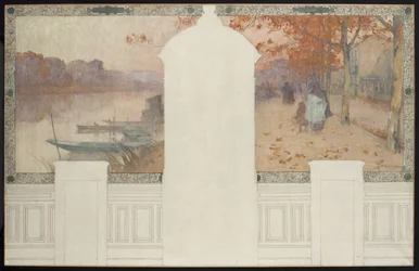 Skiss till stadshuset i Asnières: Autumn, the Seine at Asnières, ca 1900 (olja på tusch på duk)