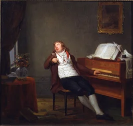 Porträtt av pianisten och kompositören Johann Ladislaus Dussek (1760-1812) av Danloux, Henri-Pierre (1753-1809). Olja på duk