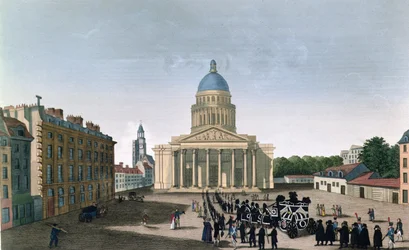 Begravningståg utanför Pantheon, ca 1815-20 (färgstick)