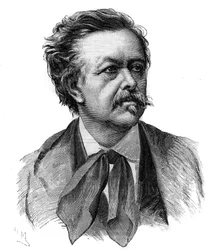 Porträtt av Emile Gigault de La Bedolliere (1812-1883) fransk författare, journalist och översättare - gravyr efter teckningen av Henri Meyer