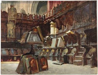 Korstolar i en spansk katedral, ca 1868 (akvarell och gouache med spår av grafit på krämfärgat vevat papper )
