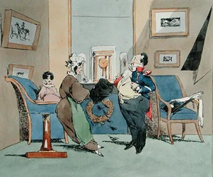 "Jag har blivit oerhört mäktig... Sir är mycket stolt över sin uniform", karikatyr till "Vues de Paris, Esquisses morales et philosophiques" av Francois Seraphin Delpech (1778-1825) tidigt 1800-tal (färglitografi).