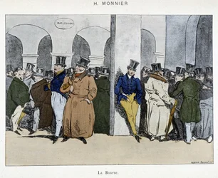 Affärsmän på Parisbörsen - teckning av Henri Monnier, tidigt 1800-tal