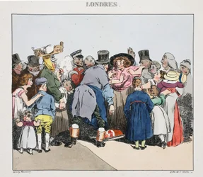 Illustration från "Londres" av Henri Monnier, pub. Paris, ca 1828 (handfärgad litho)