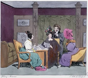 Toaletten (frisören hemma) på 1800-talet - i "" Förr och idag"" av Henri Monnier, red. Delpech, Paris