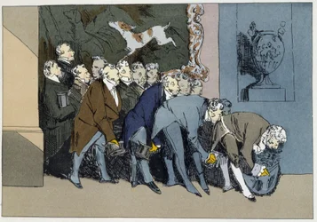 Mr. M. Direktör, chef, anställda, supernumerärer, etc, etc, etc., kommer att komplimentera en ny Excellence - i "" Administrativ moral"" av Henri Monnier