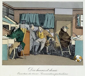 Tio och en halv timme: öppning av lådor och privata samtal - i "" Administrativa seder"" av Henri Monnier