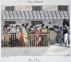 Teatergalleri: en kö vid ingången - Teckning av Henri Monnier, Carnavalet