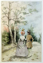 Illustration av Henri Boutet, för "Francines muff" (Le Manchon de Francine) av Louis-Henri Murger, även känd som Henri Murger; (1822-1861), fransk författare och poet.