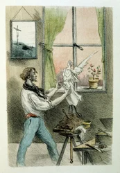 Illustration av Henri Boutet, för "Francines muff" (Le Manchon de Francine) av Louis-Henri Murger, även känd som Henri Murger; (1822-1861), fransk romanförfattare och poet.