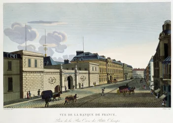 Utsikt över Banque de France - i "" Views of Paris"" av Courvoisier