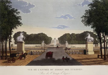 Ingången till Tuilerierna med utsikt över Champs-Elysées, cirka 1820 - i "" Vues de Paris"" av Courvoisier