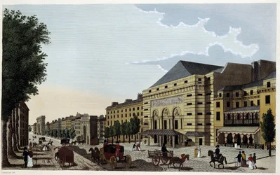 Porte Saint Martin teater. Gravyr av Courvoisier
