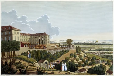 Utsikt över Golgata, under festligheterna i Ste Croix, i Suresnes - i "" Vues de Paris" av Courvoisier