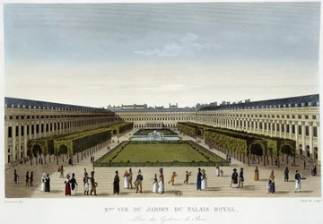 Utsikt över det kungliga slottets trädgård - i "" Views of Paris"" av Courvoisier