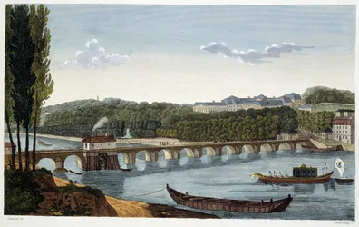 Utsikt över slottet och bron St Cloud - i "" Vues de Paris"" av Courvoisier