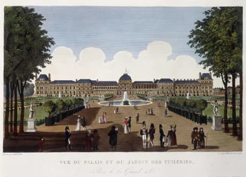 Utsikt över palatset och Tuileriernas trädgård - i "" Vues de Paris"" av Courvoisier