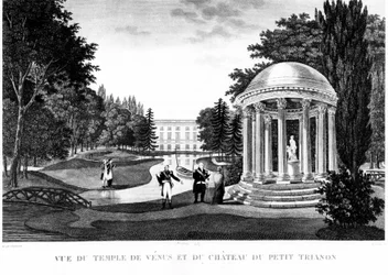 Utsikt över Venus tempel och slottet Peer Trianon i Versailles - teckning av Courvoisier