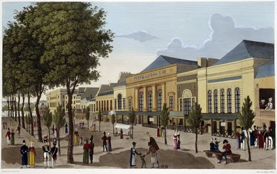 Utsikt över teatrarna Amigue-Comique och Gaîeté - i "" Views of Paris "" av Courvoisier
