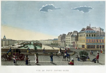 Utsikt över Notre-Dame-bron - i "" Views of Paris"" av Courvoisier